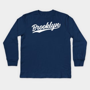 Brooklyn Cursive (White) Kids Long Sleeve T-Shirt